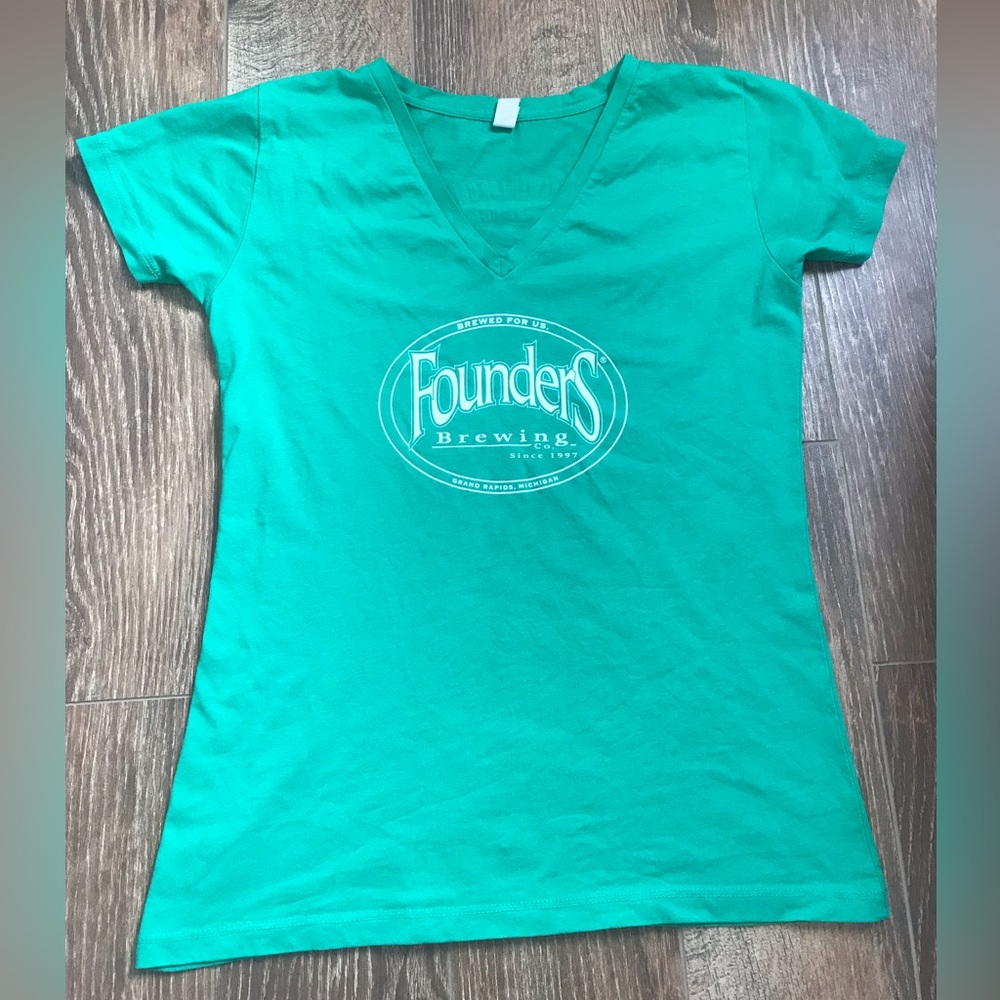 Founders green short sleeve v neck promo t shirt